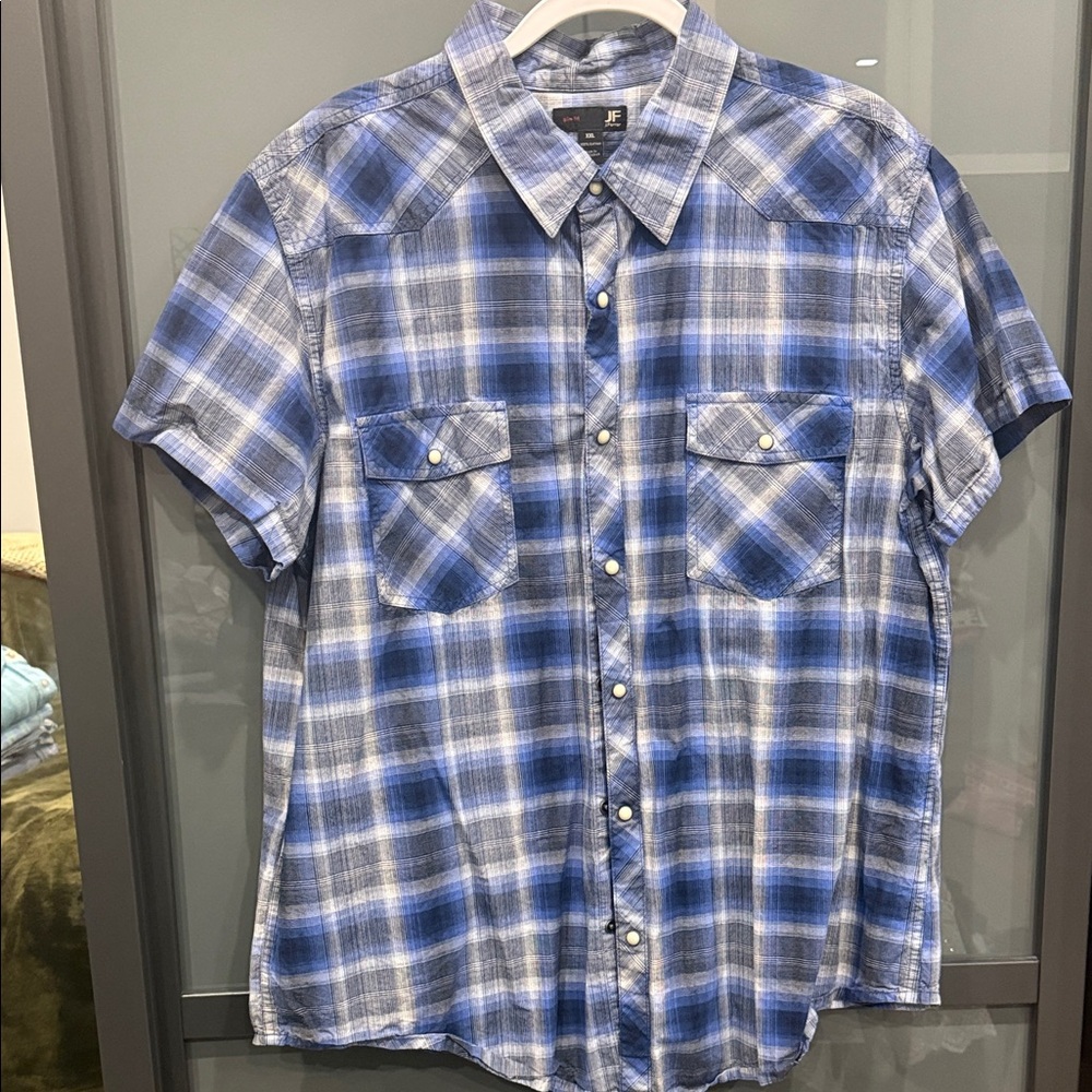 jf j.ferrar Blue and White Plaid Casual Shirt